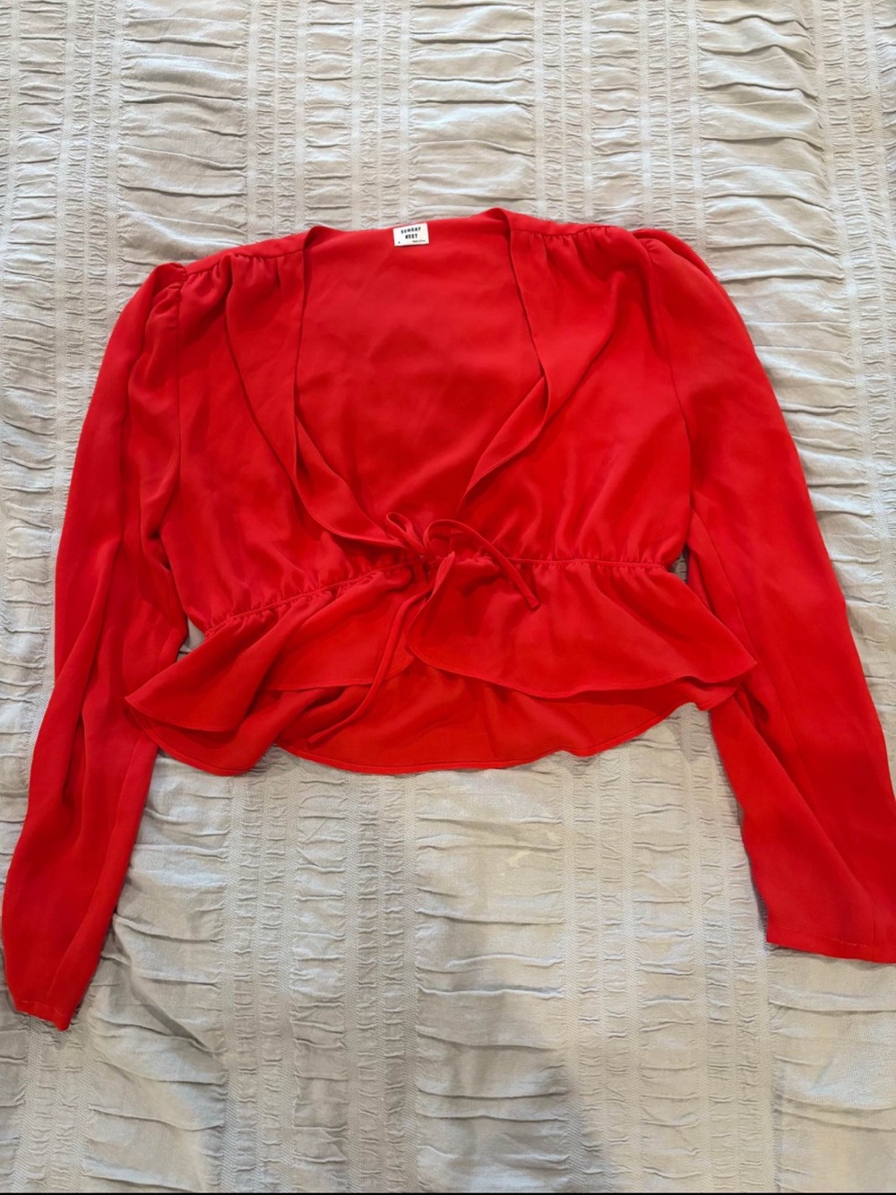 Aritzia Sunday Best Red/Orange Deep V Long Sleeve Tie-Front Top